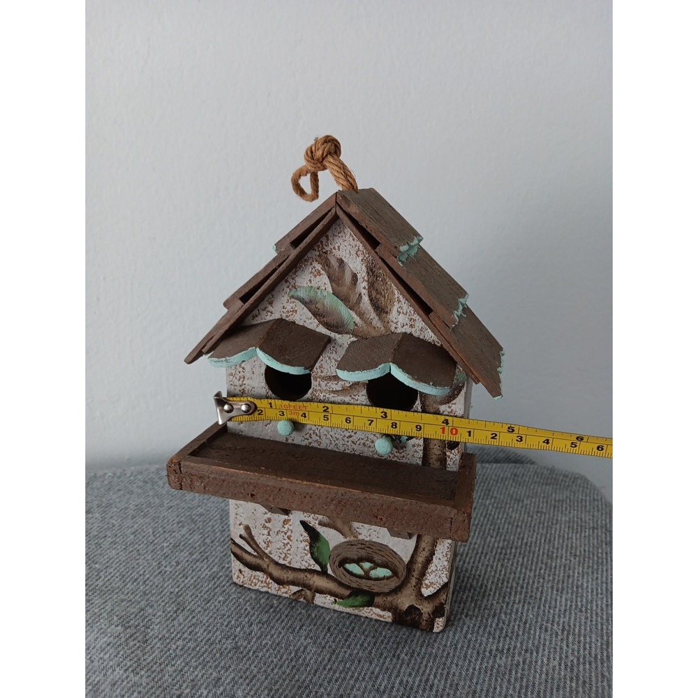 Handmade Hand-Painted Wooden Bird House Floral Hanging Indoor Outdoor 7.5x4.3x2 - Picture 7 of 10